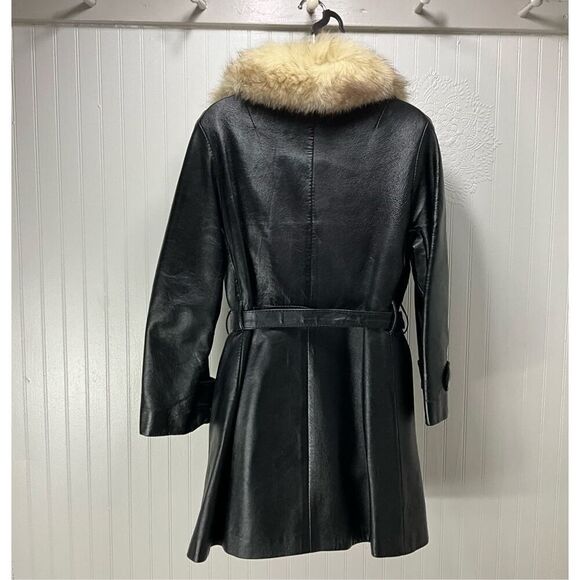 VINTAGE Leather Coat With Fox Fur Collar - Picture 6 of 9